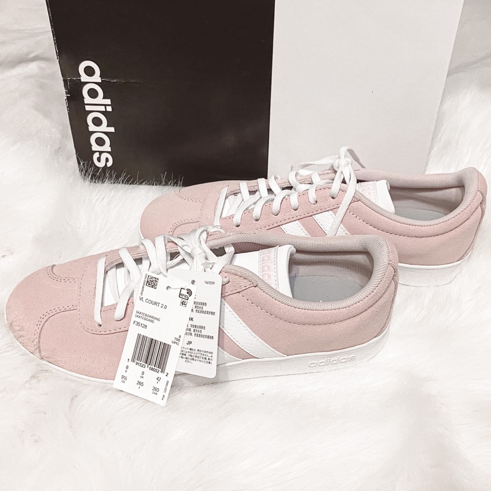 NWT Adida VL Court 2.0 Suede Pink White 3 Stripes
